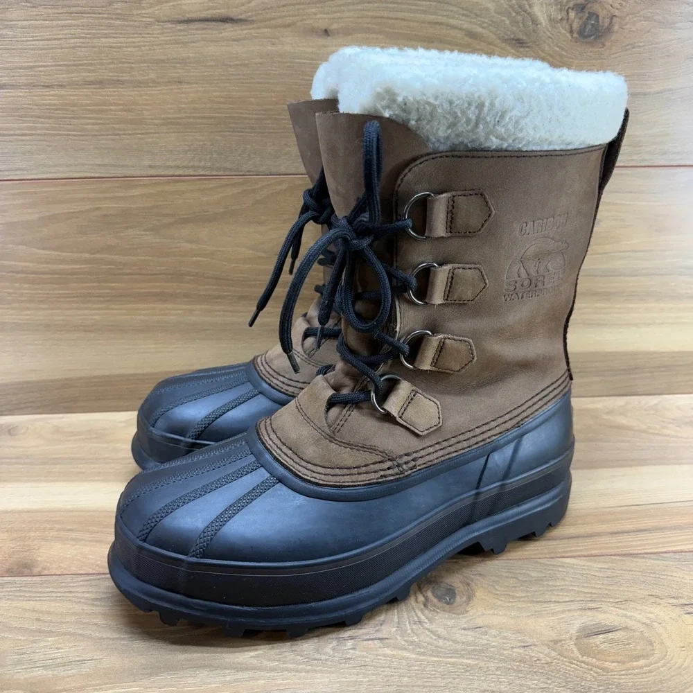 SOREL Caribou Brown Nubuck Mens‎ 8 Snow Winter Waterproof Insulated Faux Sherpa